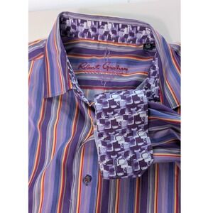 Robert Graham Mens Shirt Purple Striped Long Sleeve Button‎ Down